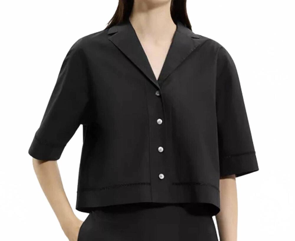 NEW THEORY short sleeve boxy lapel shirt in black